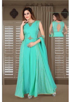 Sea Green Color With Rich Embroidery Work New Designer Gown